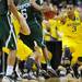 Michigan freshman Trey Burke knocks the ball loose from an Ohio University player in the first half of the second round of the NCAA tournament at Bridgestone Arena in Nashville, Tenn.  Melanie Maxwell I AnnArbor.com